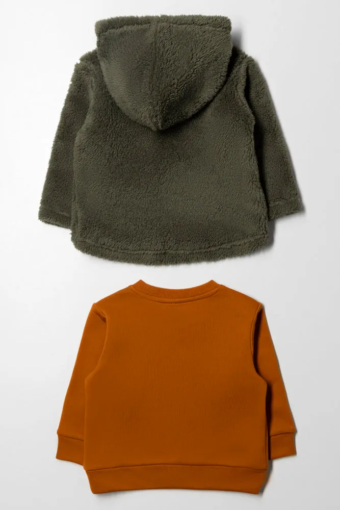 2 Pack Track Tops Green And Burnt Orange