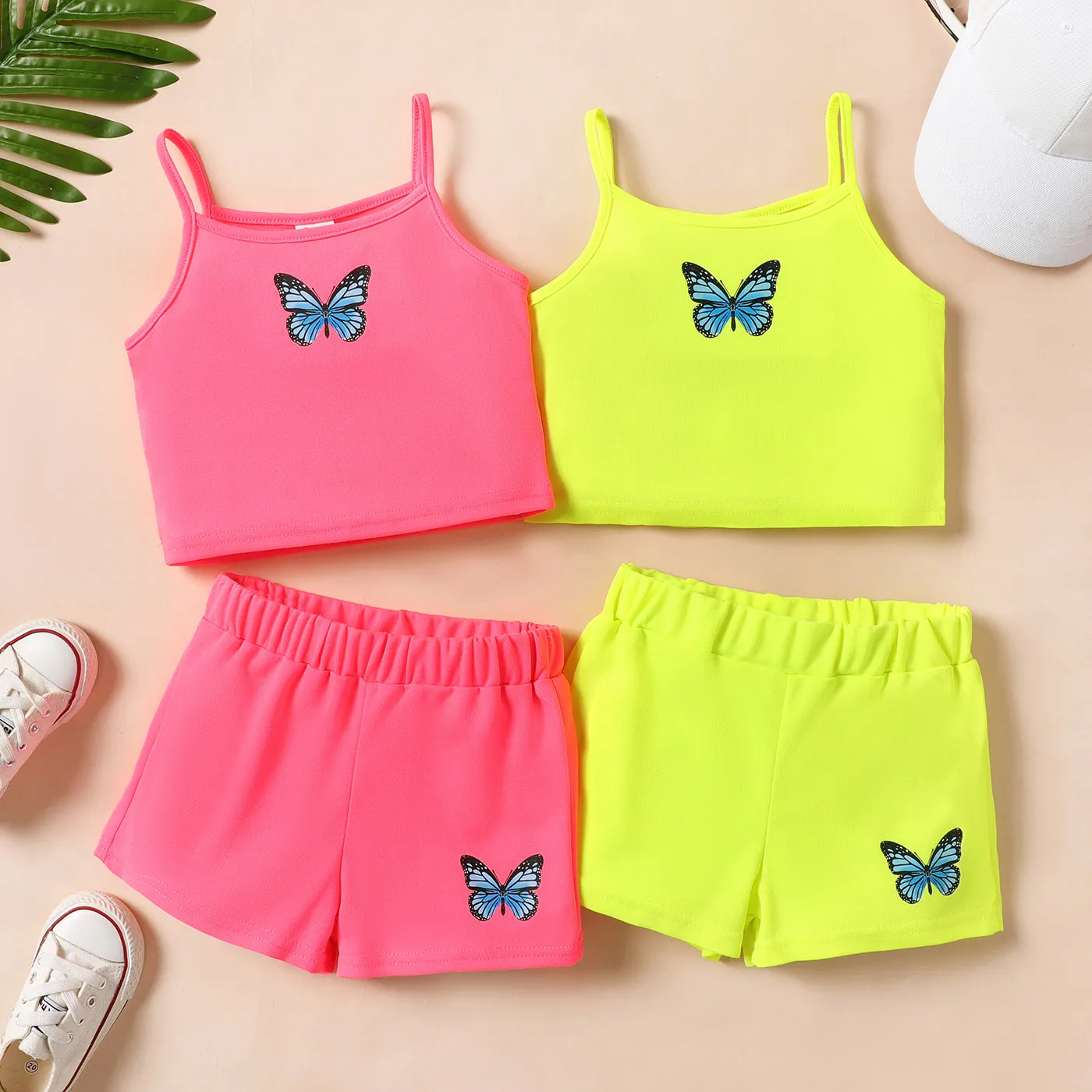 2pcs Toddler Girl Butterfly Print Camisole and Shorts Set
