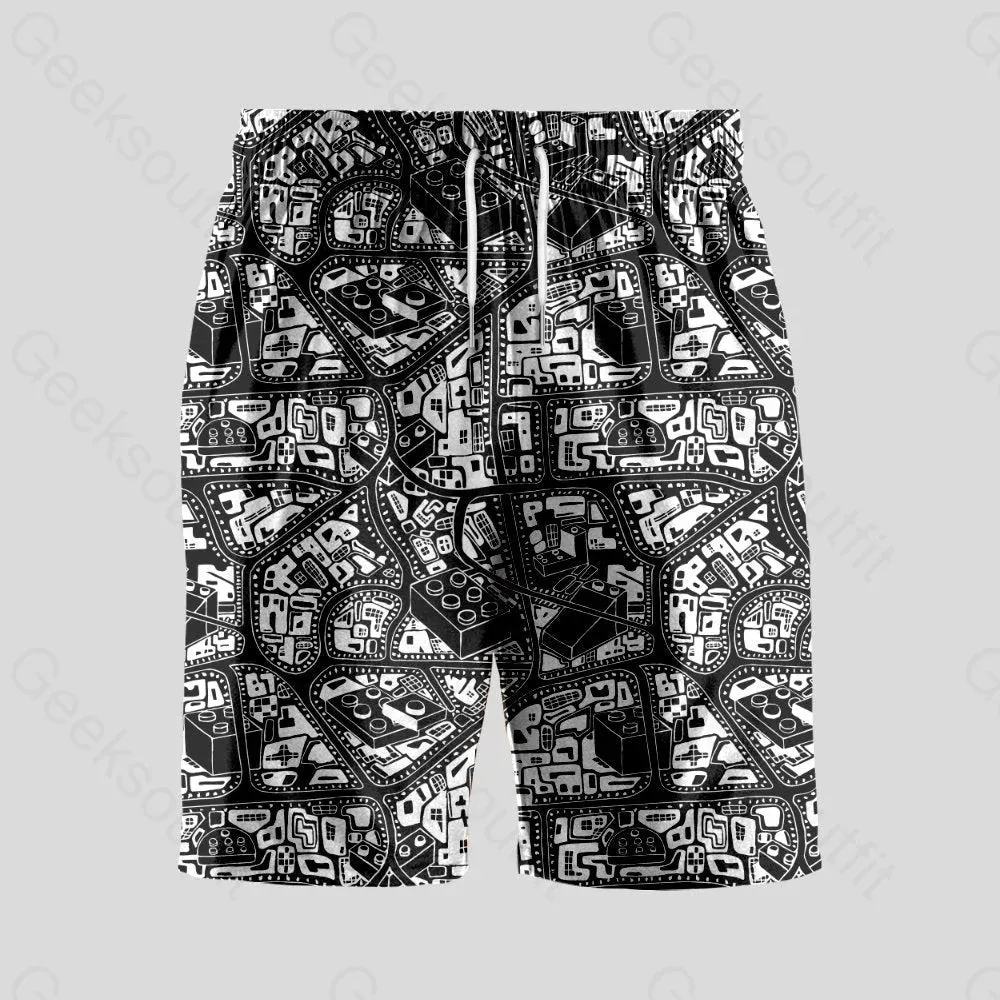 3D Map Lego Black Geeky Drawstring Shorts