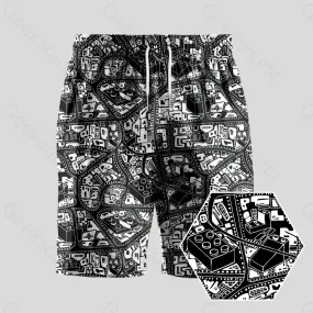 3D Map Lego Black Geeky Drawstring Shorts
