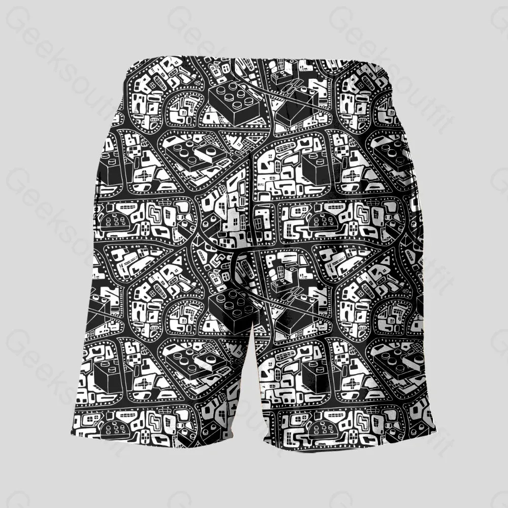 3D Map Lego Black Geeky Drawstring Shorts