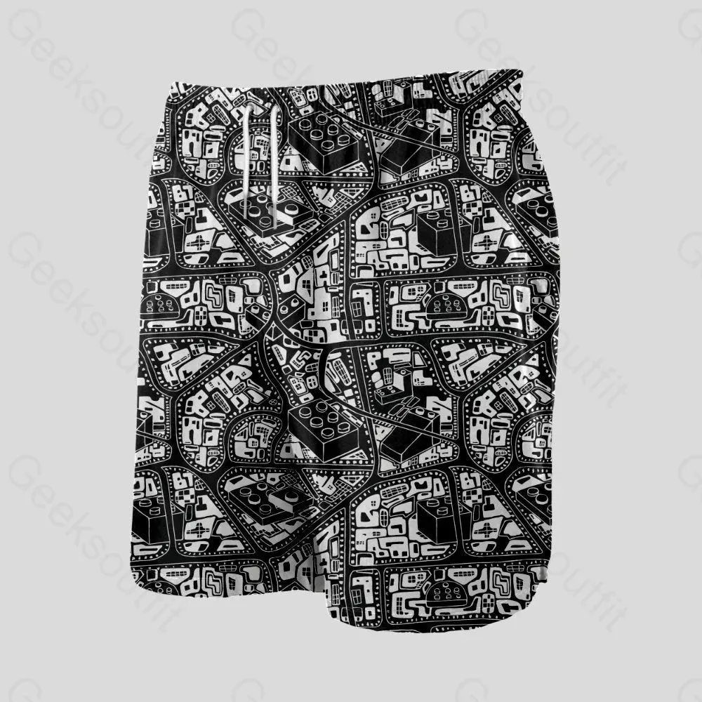 3D Map Lego Black Geeky Drawstring Shorts