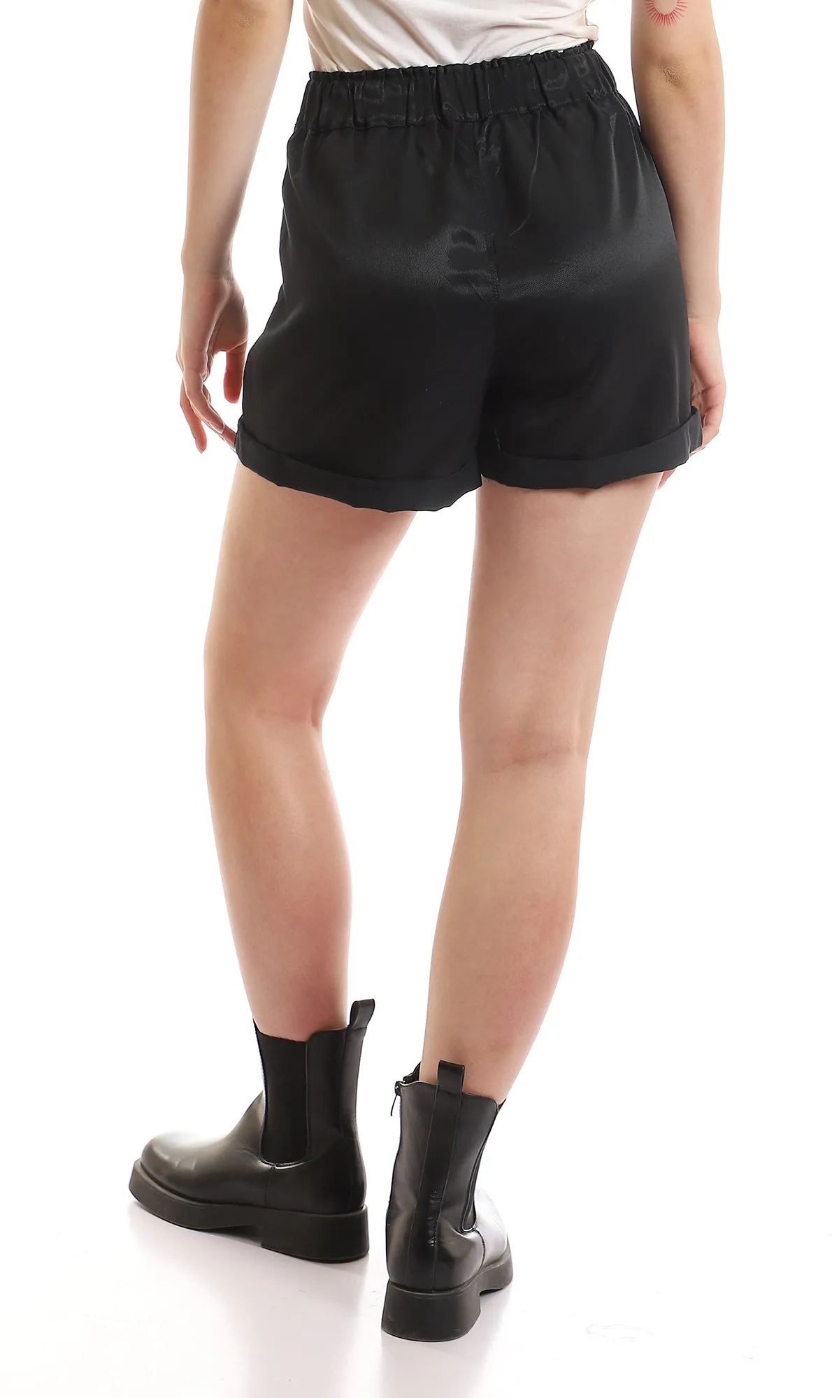 96720 Polyester Elastic Waist With Lace Up Short - Black