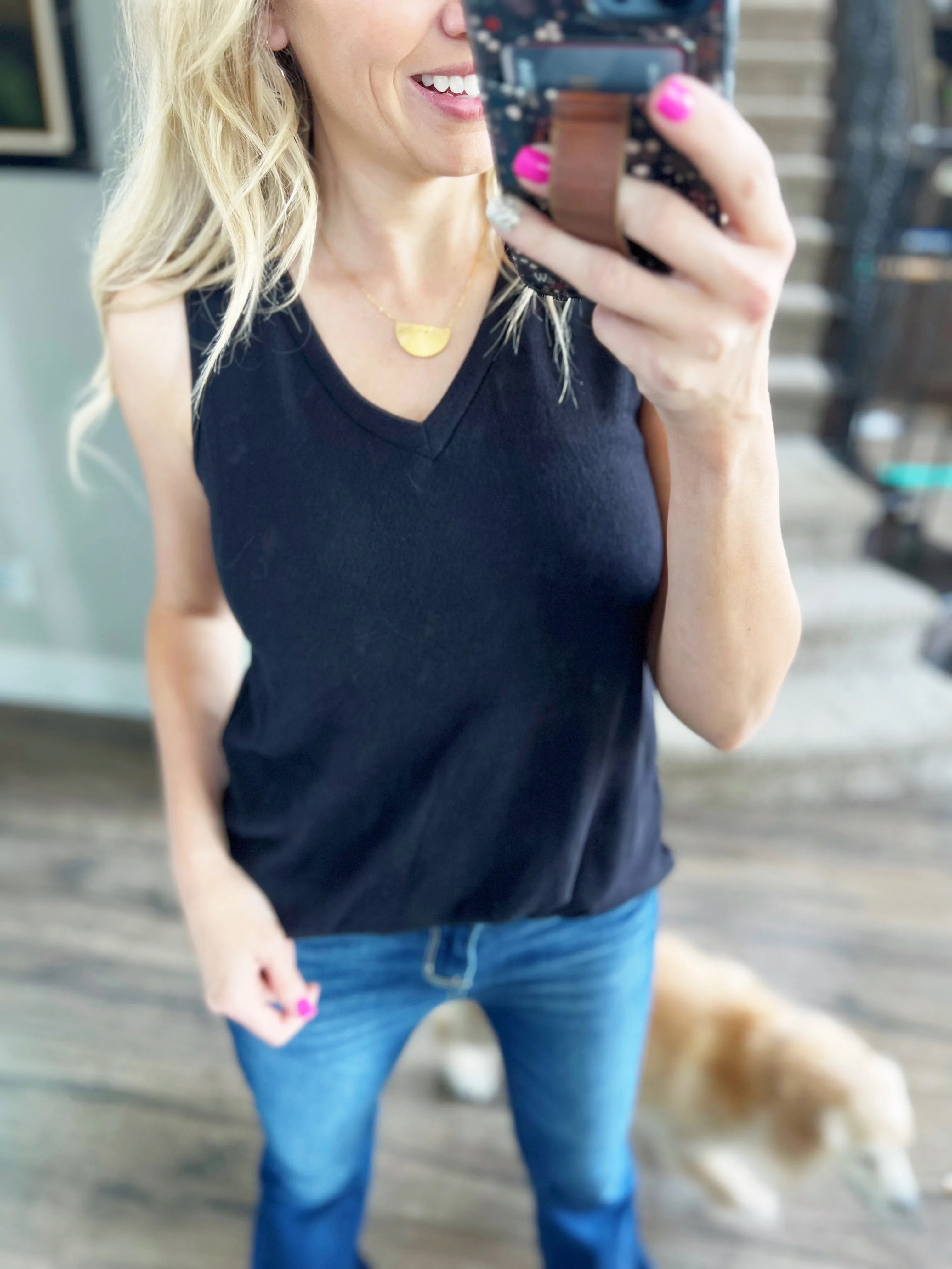 A Classic Sleeveless Knit Top in Black (SALE)