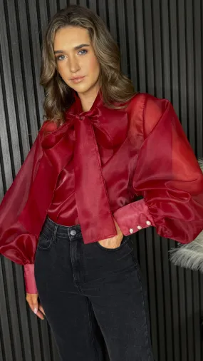 Allie Burgundy Large Bow Detail Top