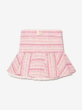 Balmain Girls Tweed Logo Skirt in Pink