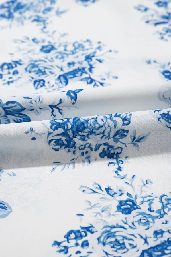 Blue & White Floral Ruffle Maxi Skirt