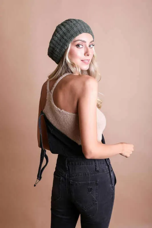 Boucle Rib Knit French Beret Hat