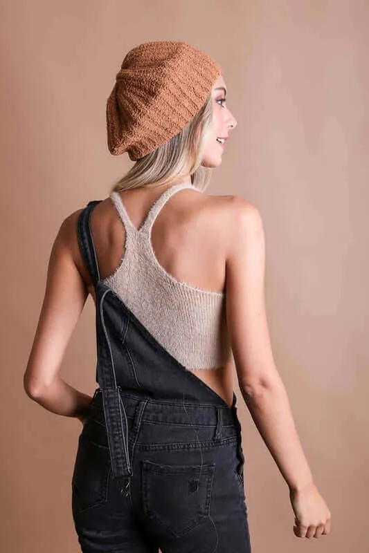 Boucle Rib Knit French Beret Hat
