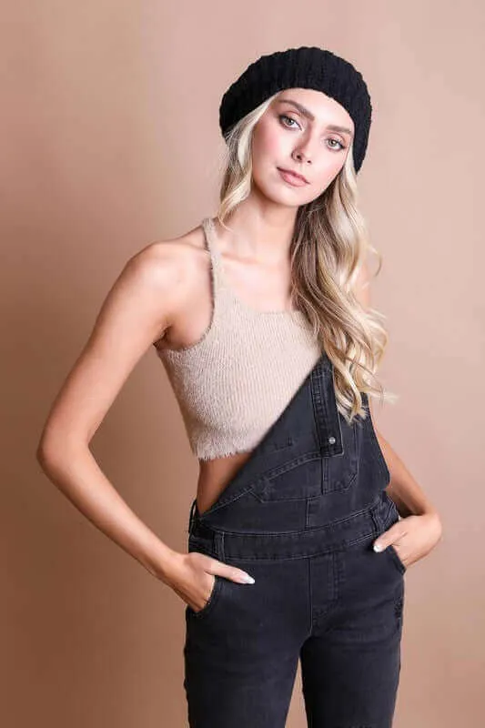 Boucle Rib Knit French Beret Hat