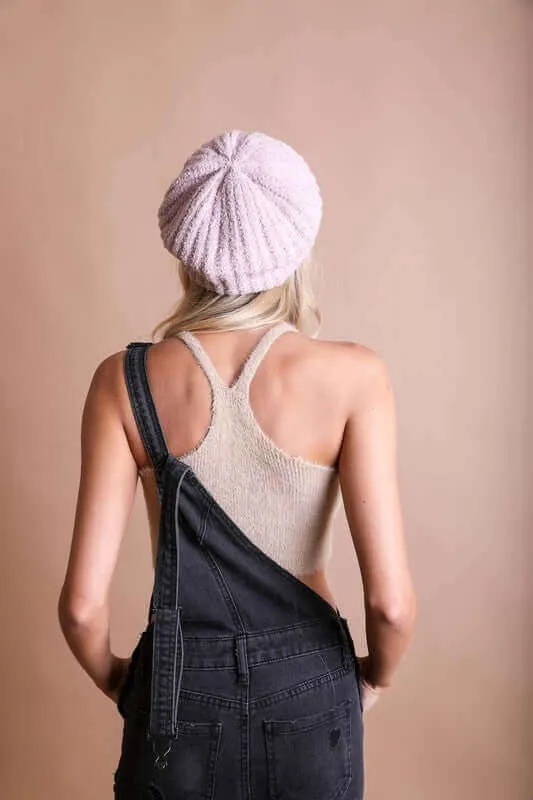 Boucle Rib Knit French Beret Hat