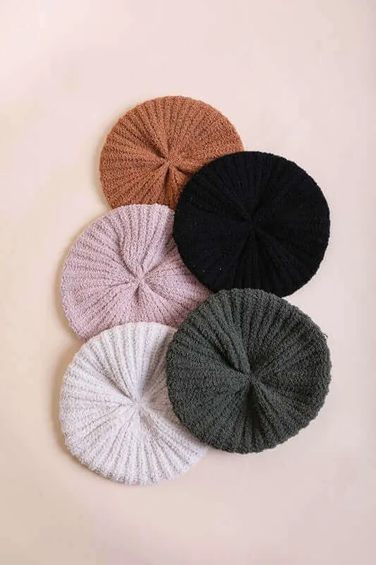 Boucle Rib Knit French Beret Hat