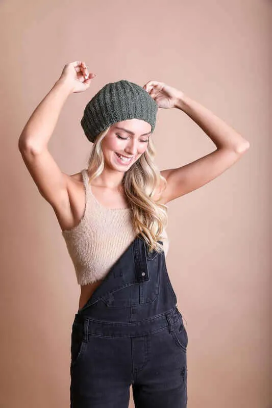 Boucle Rib Knit French Beret Hat