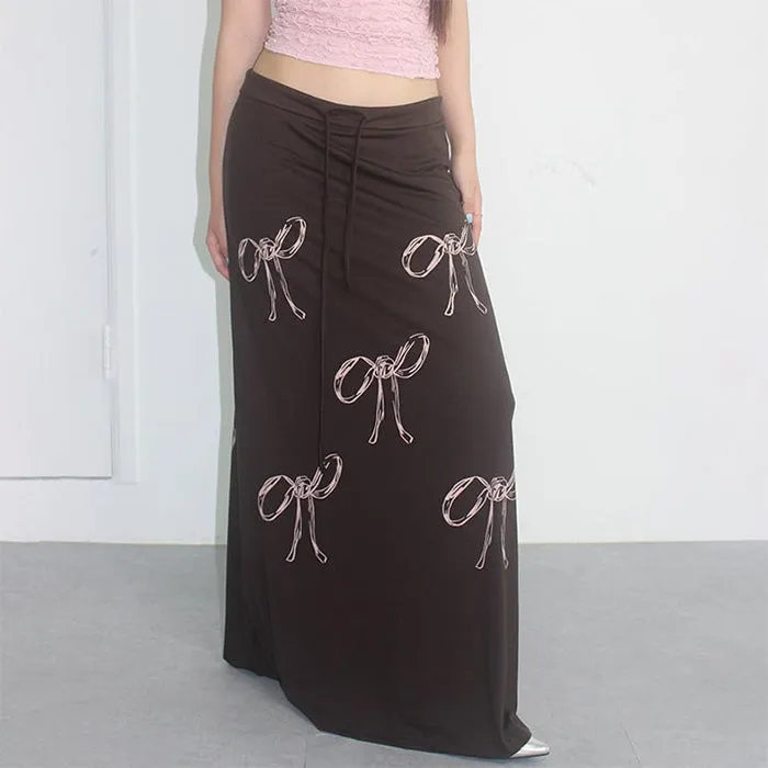 Bow Print Maxi Skirt