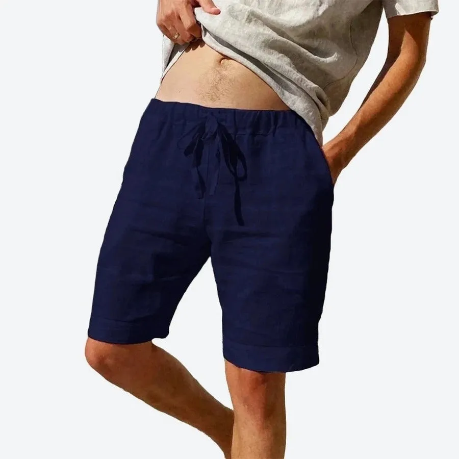 Casual Drawstring Linen Blend Shorts