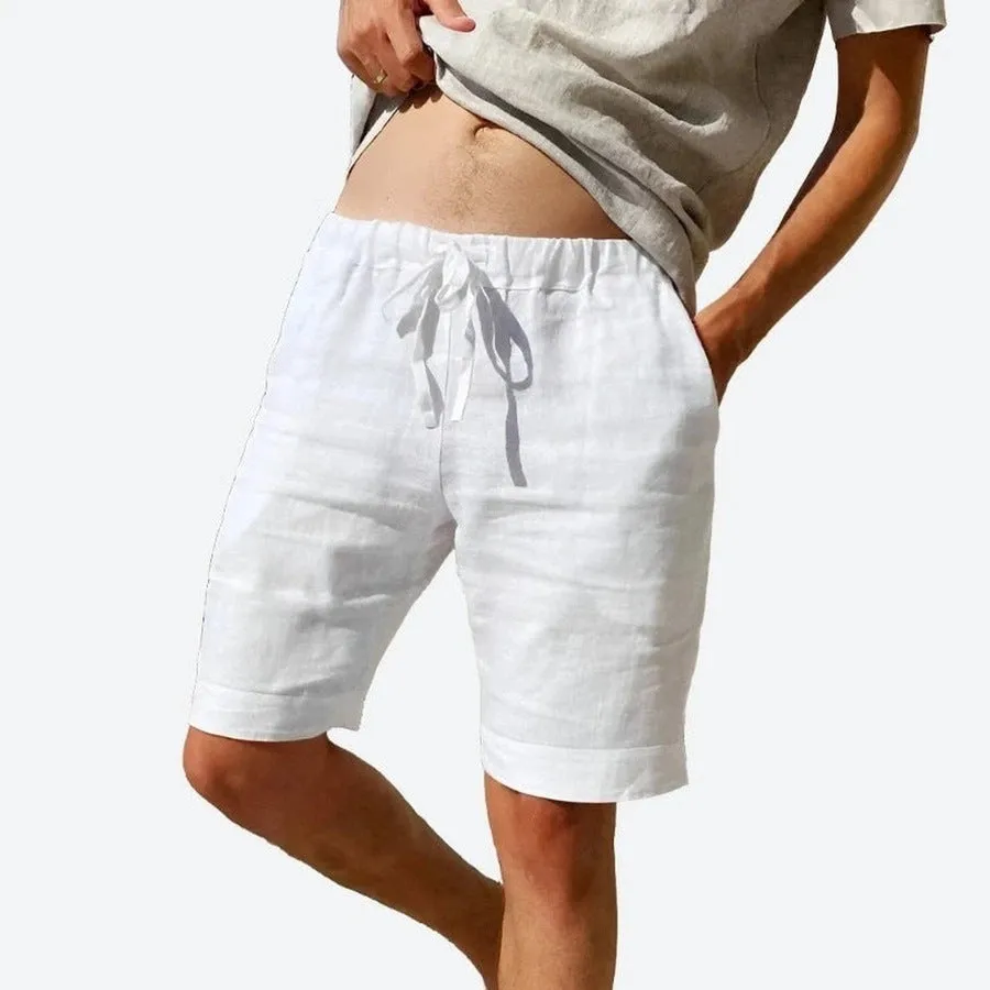 Casual Drawstring Linen Blend Shorts