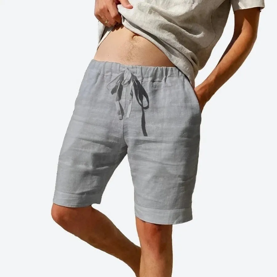 Casual Drawstring Linen Blend Shorts