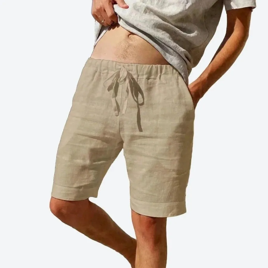 Casual Drawstring Linen Blend Shorts