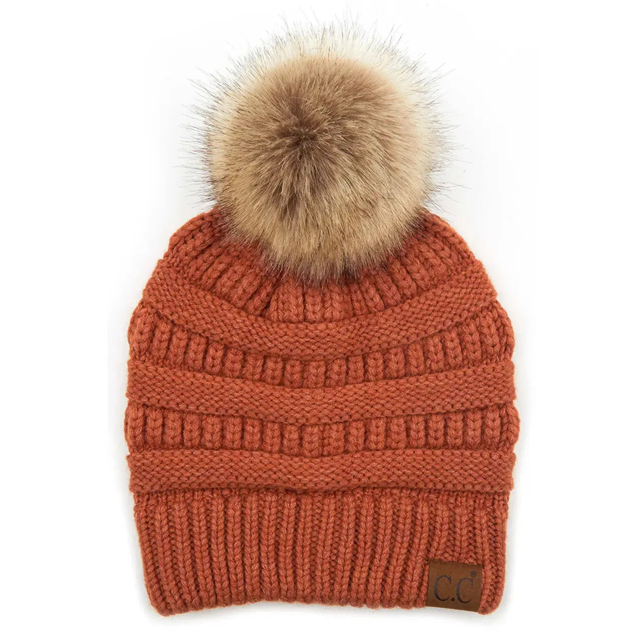 C.C. Natural Pom Knit Beanie