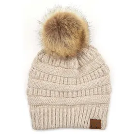 C.C. Natural Pom Knit Beanie