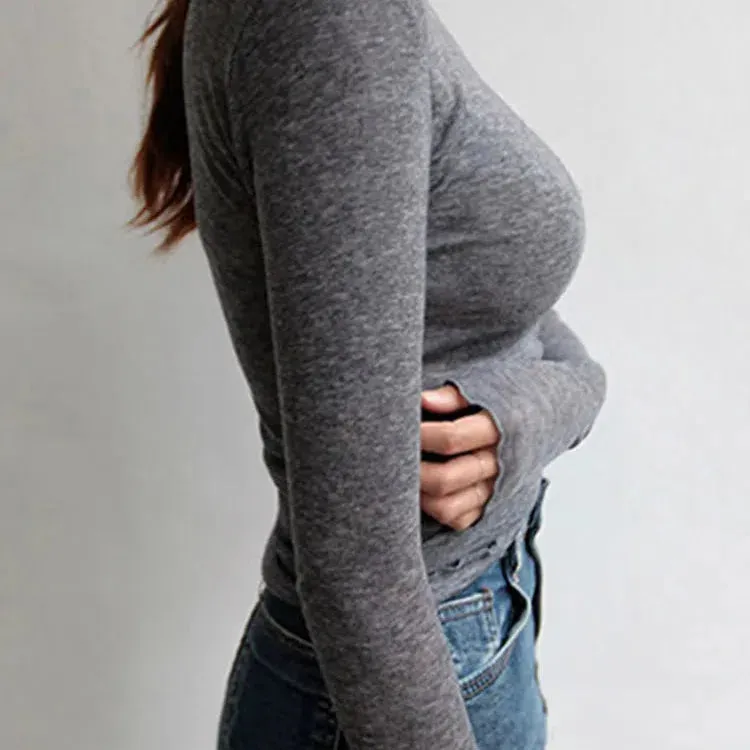Chic Women's Thin Long Sleeve See-Through Cotton Blend T-Shirt - Casual & Stylish Basic Top