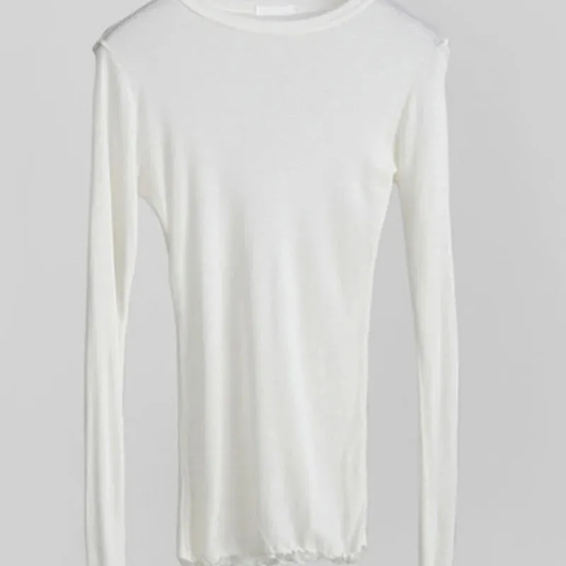 Chic Women's Thin Long Sleeve See-Through Cotton Blend T-Shirt - Casual & Stylish Basic Top