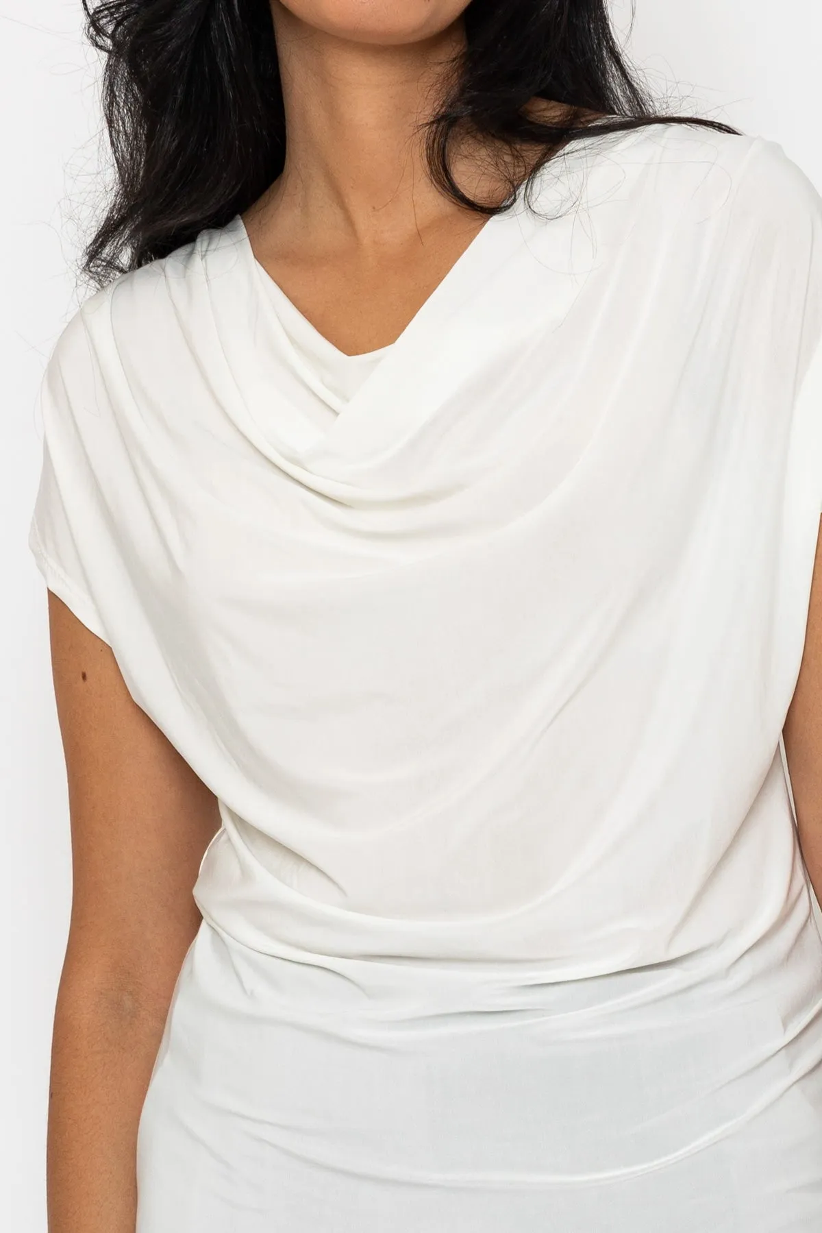 Cowl Neck Short Sleeve Top in Ecru
