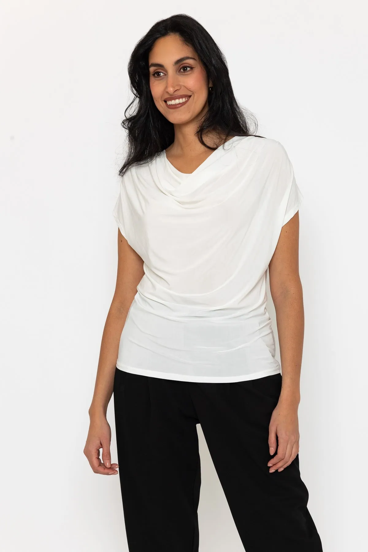 Cowl Neck Short Sleeve Top in Ecru