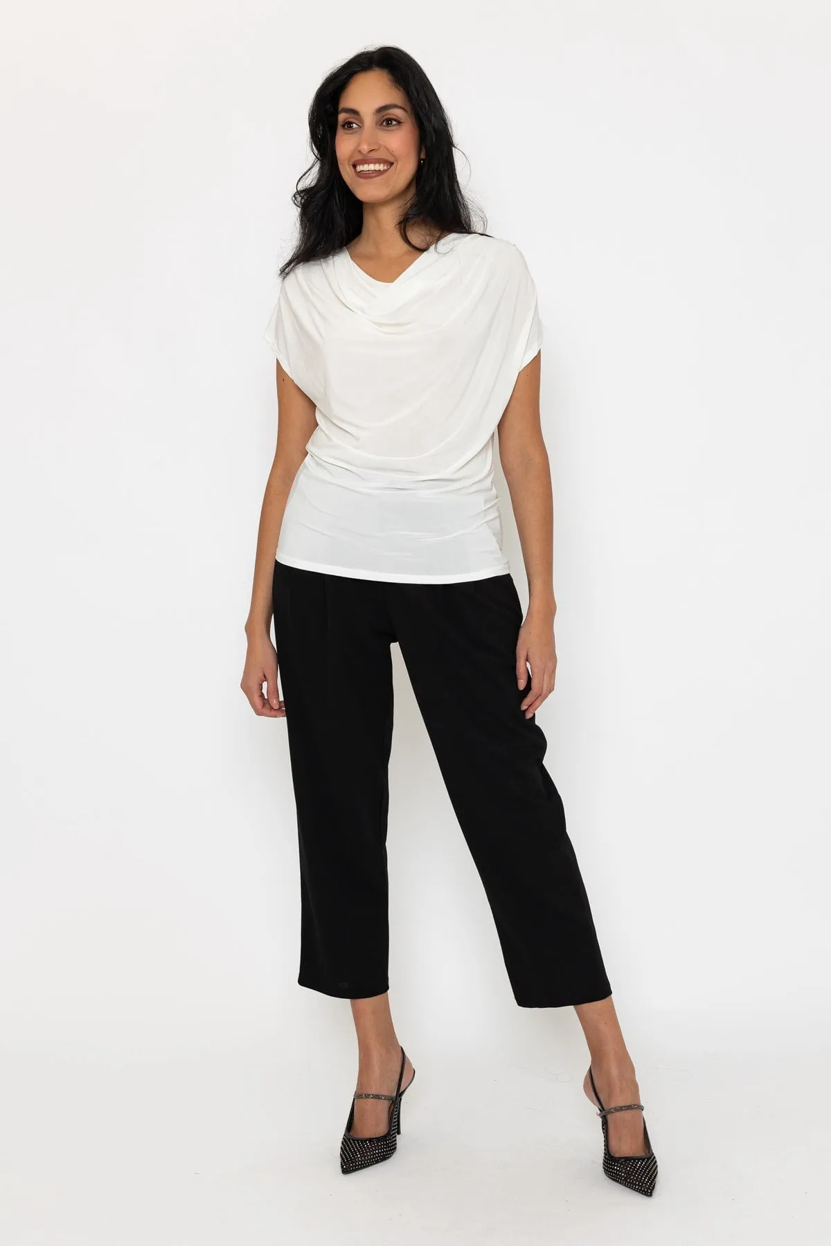 Cowl Neck Short Sleeve Top in Ecru