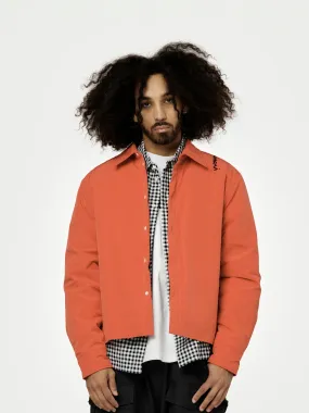 Crinkled Nylon Blend Padded Long-Sleeved Shirt (Crimson)