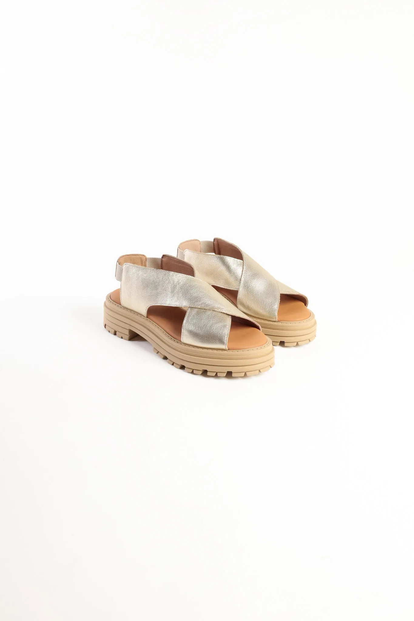 DAFNE GOLD- Cross Strap Sandals
