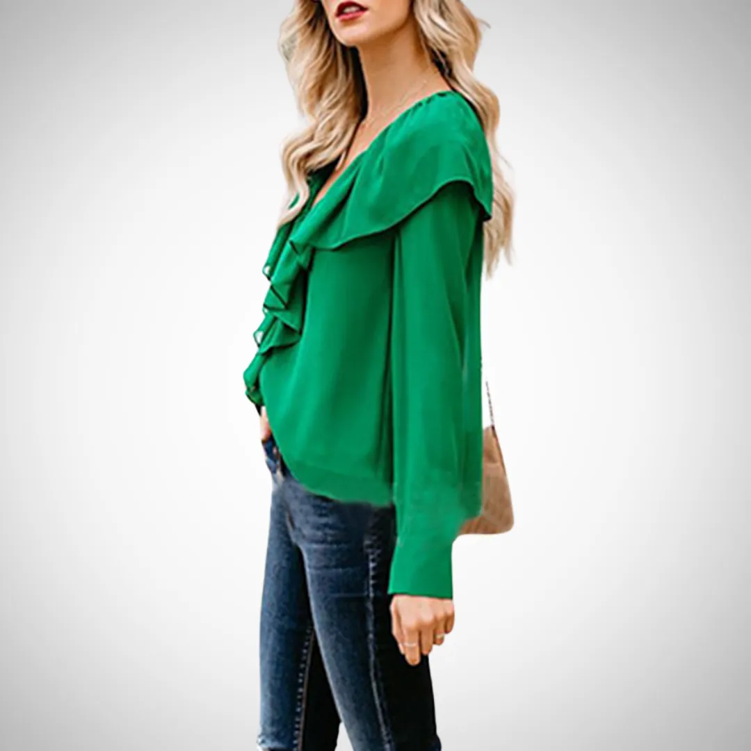Evelyn Ruffled V-Neck Long Sleeve Top