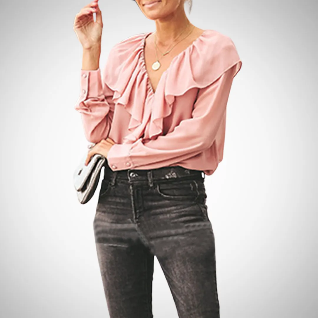 Evelyn Ruffled V-Neck Long Sleeve Top