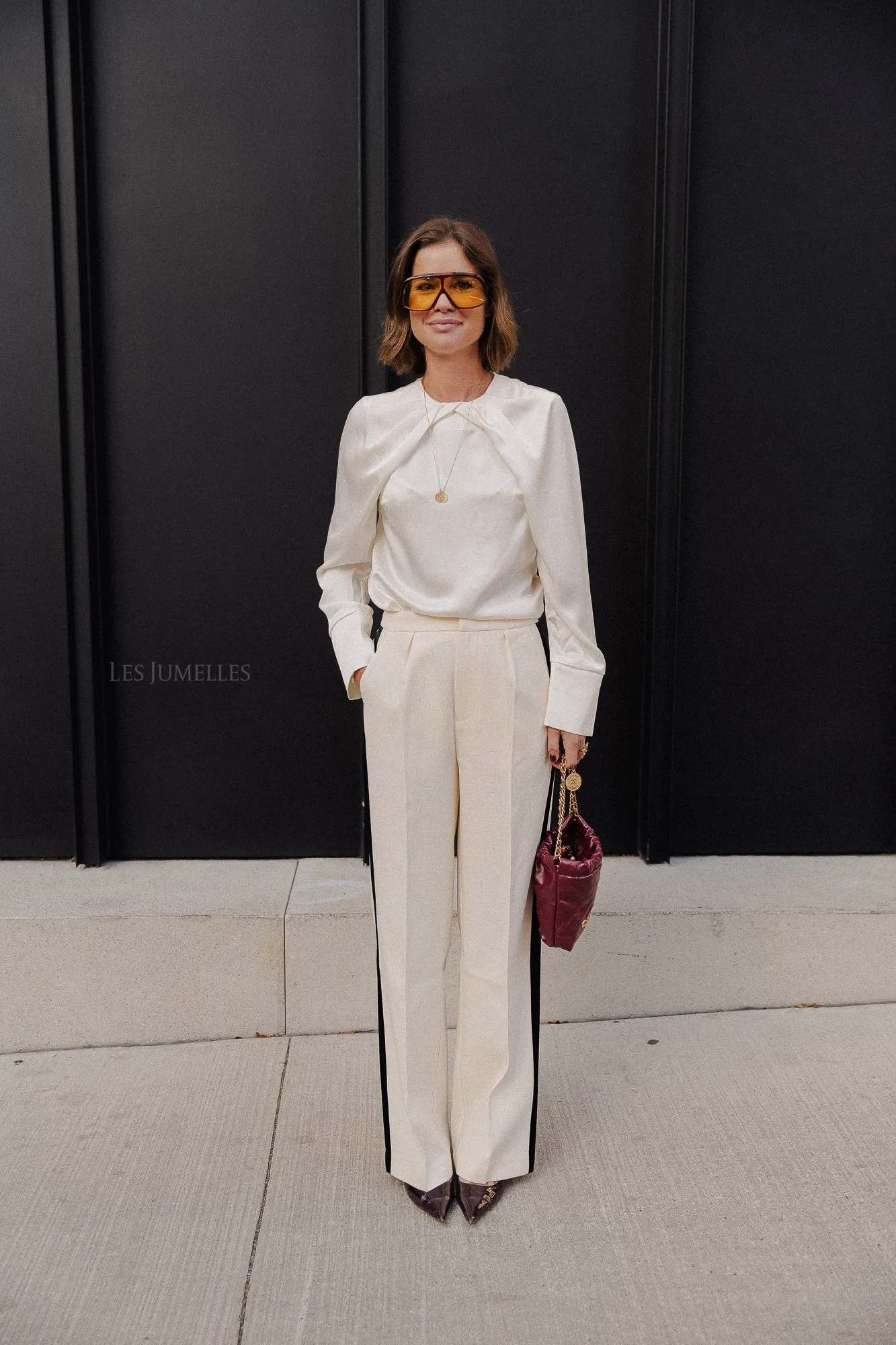 Evie pleated neckline blouse vanilla