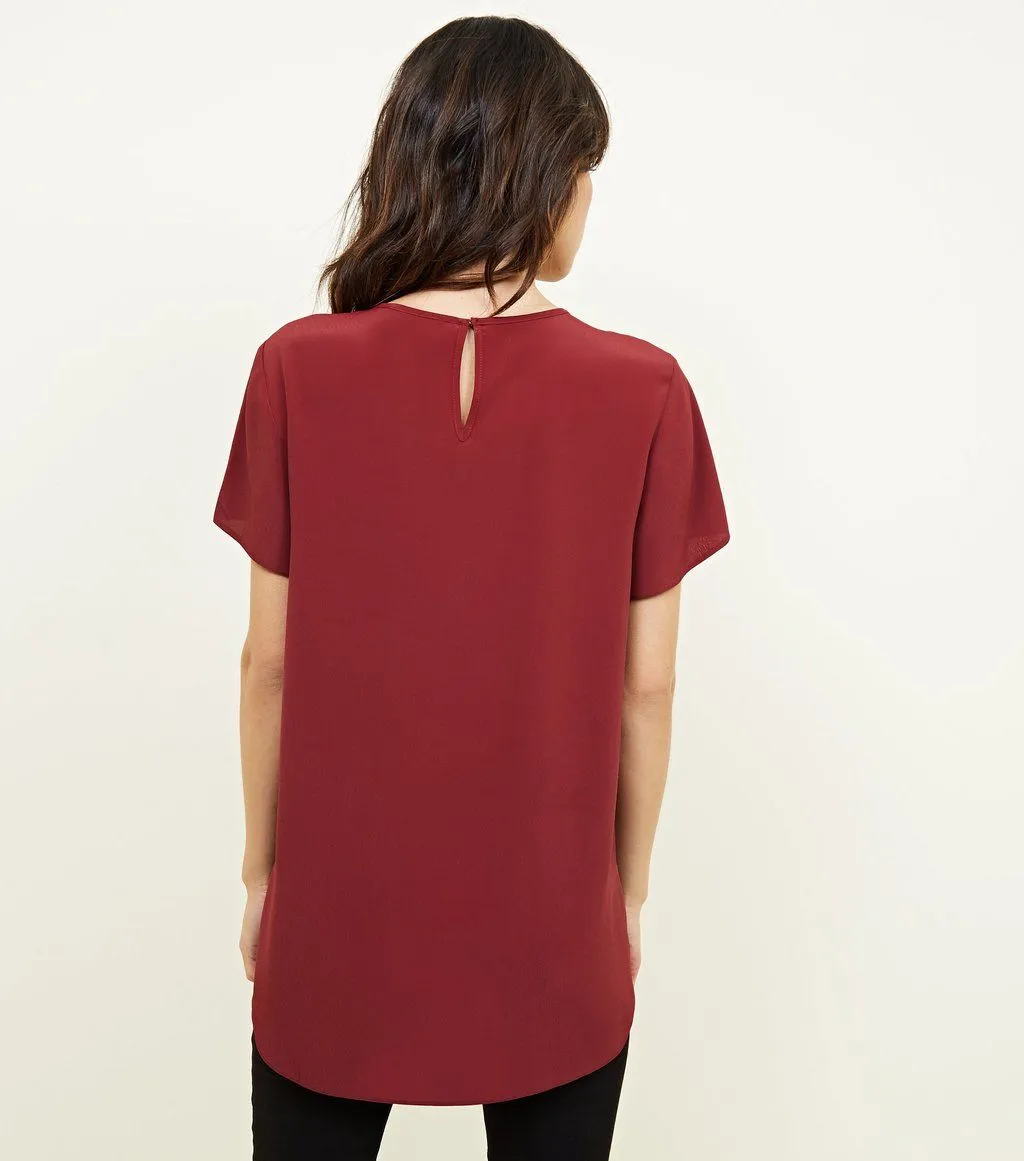 Ex Chainstore Burgundy Metal Trim Choker Neck Sleeveless Top