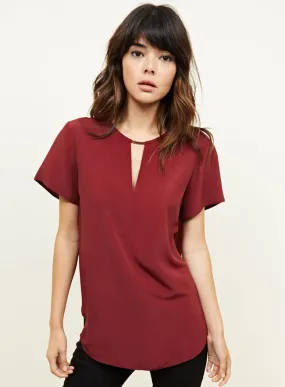 Ex Chainstore Burgundy Metal Trim Choker Neck Sleeveless Top