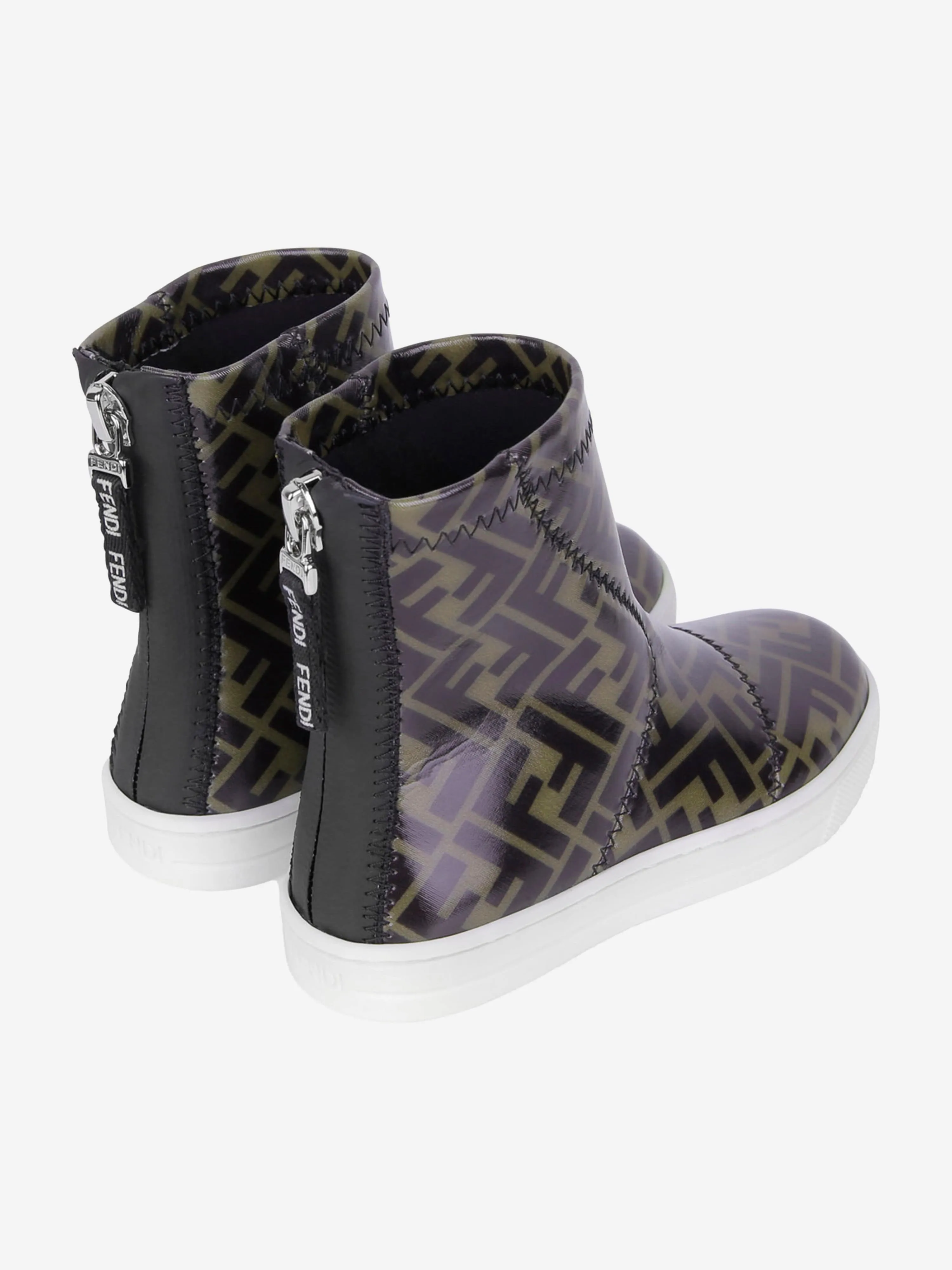 Fendi Kids Patent Brown FF Logo Boots