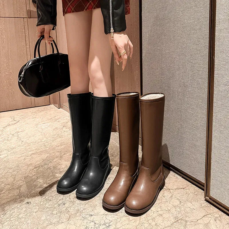 Genuine Leather Knee-Length Snow Boots