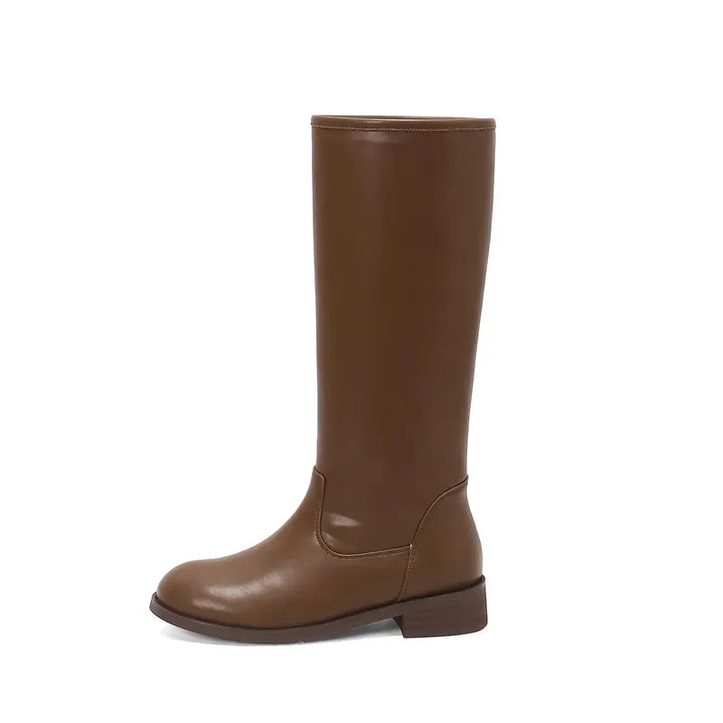 Genuine Leather Knee-Length Snow Boots