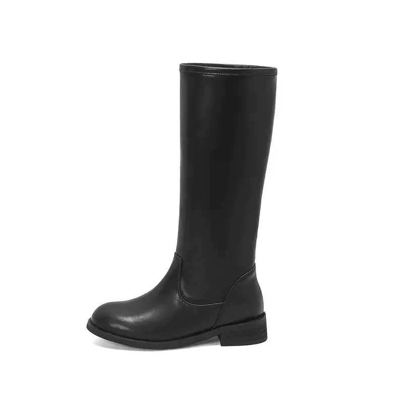 Genuine Leather Knee-Length Snow Boots