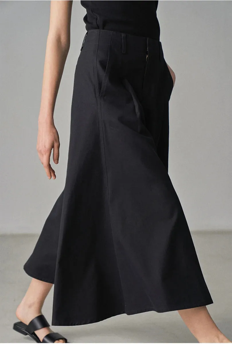 Girlary Pocket Solid Midi Skirts Summer Women High Waist Fashion Chic Simple Folds Folds Bottom Vintage Casual Office Lady Skirt