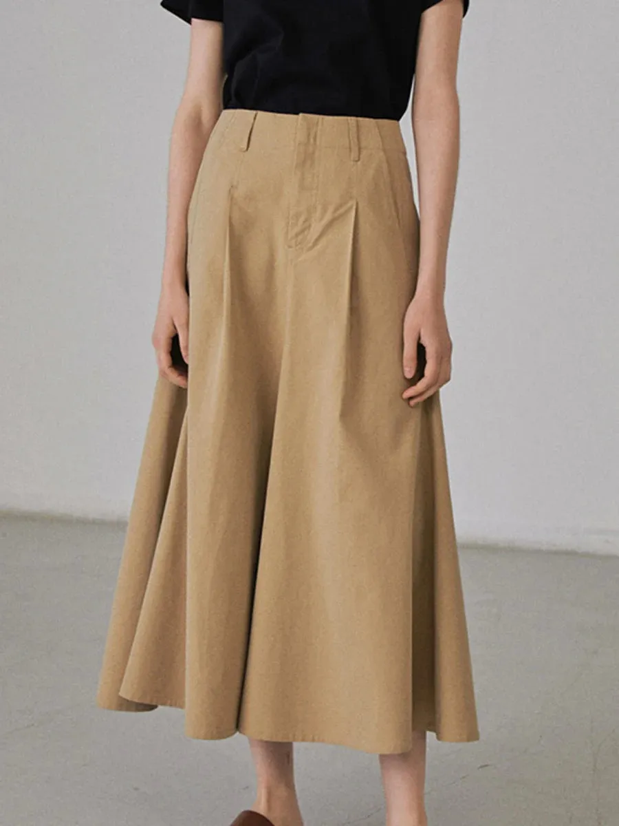 Girlary Pocket Solid Midi Skirts Summer Women High Waist Fashion Chic Simple Folds Folds Bottom Vintage Casual Office Lady Skirt