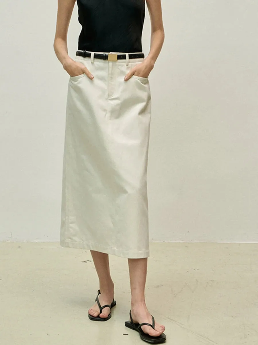 Girlary Pocket Solid Midi Skirts Summer Women High Waist Fashion Chic Simple Folds Folds Bottom Vintage Casual Office Lady Skirt