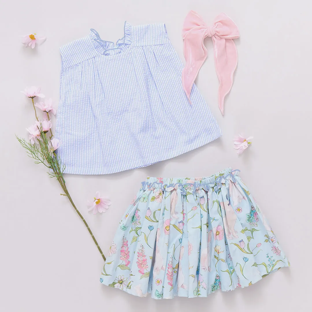 Girls Misha Top - Blue Seersucker