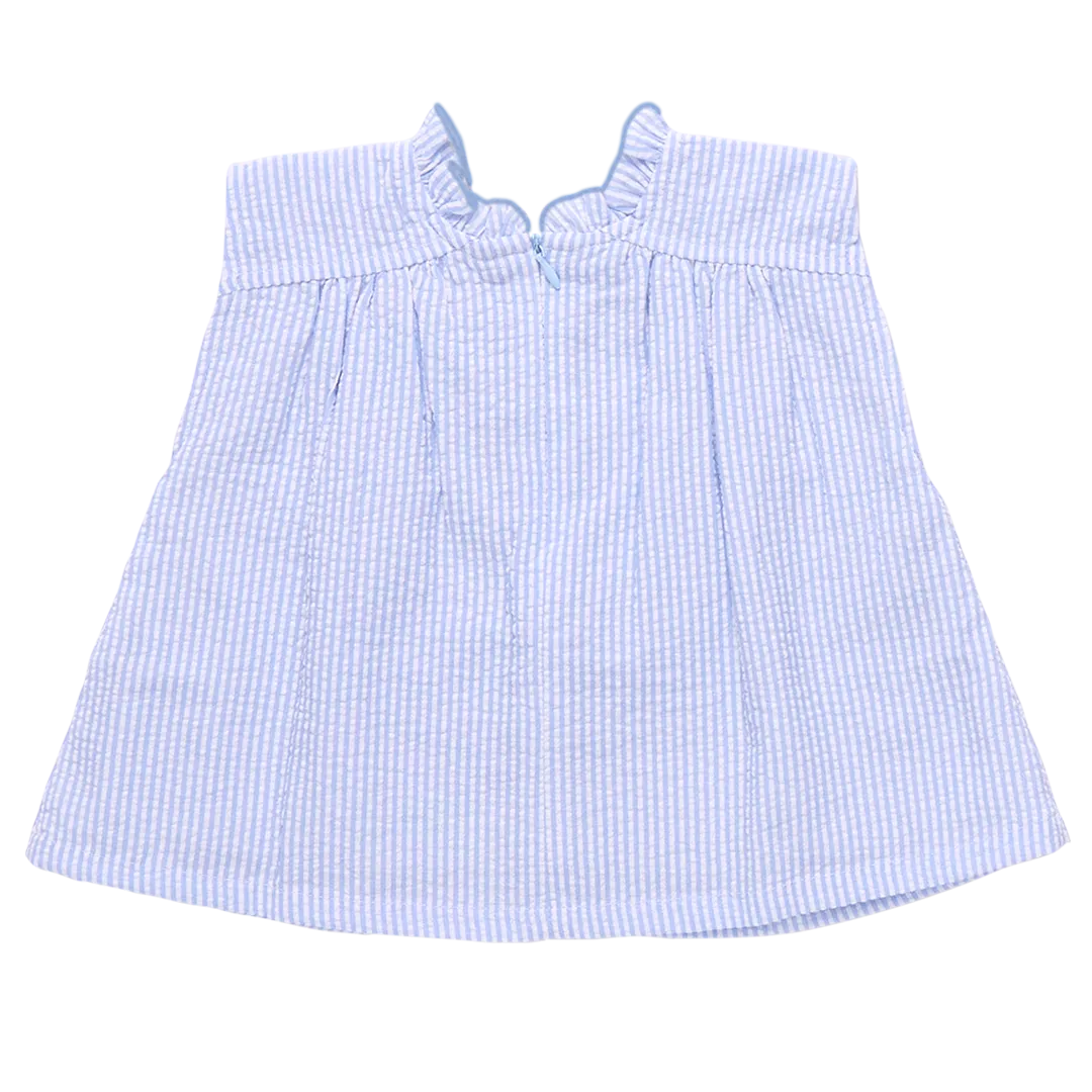 Girls Misha Top - Blue Seersucker