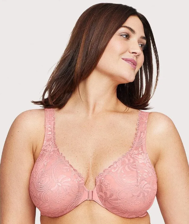Glamorise WonderWire Front-Closure Stretch Lace Bra - Apricot