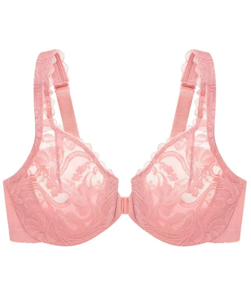 Glamorise WonderWire Front-Closure Stretch Lace Bra - Apricot