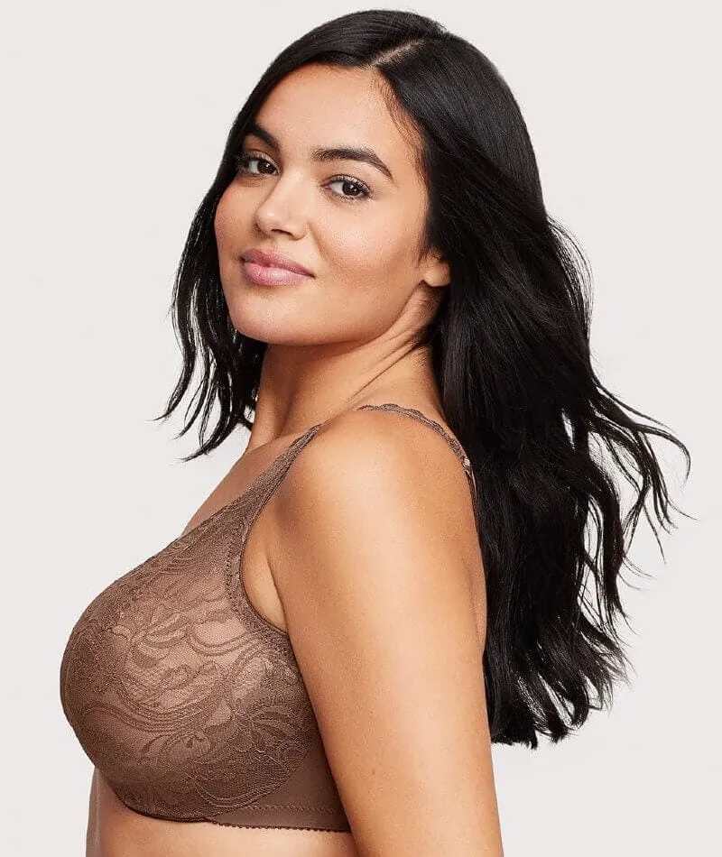 Glamorise WonderWire Front-Closure Stretch Lace Bra - Mocha