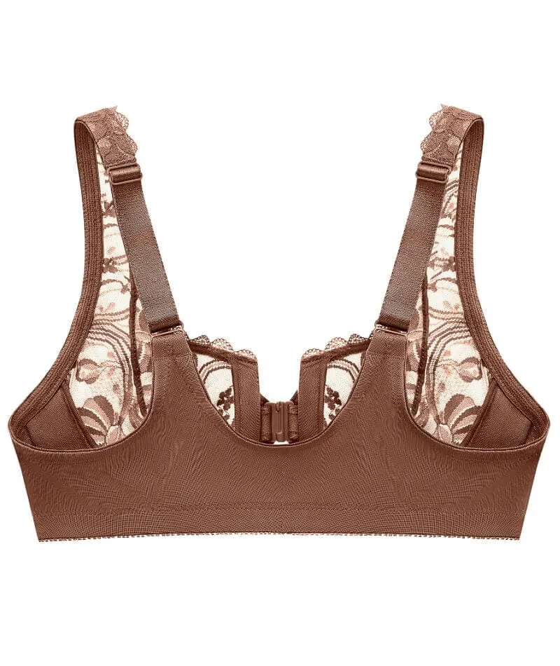 Glamorise WonderWire Front-Closure Stretch Lace Bra - Mocha