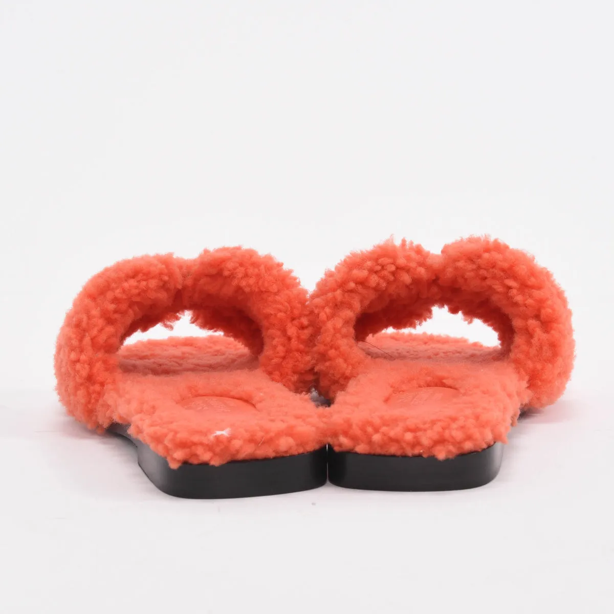 Hermes Orange Shearling Oran Sandals 36